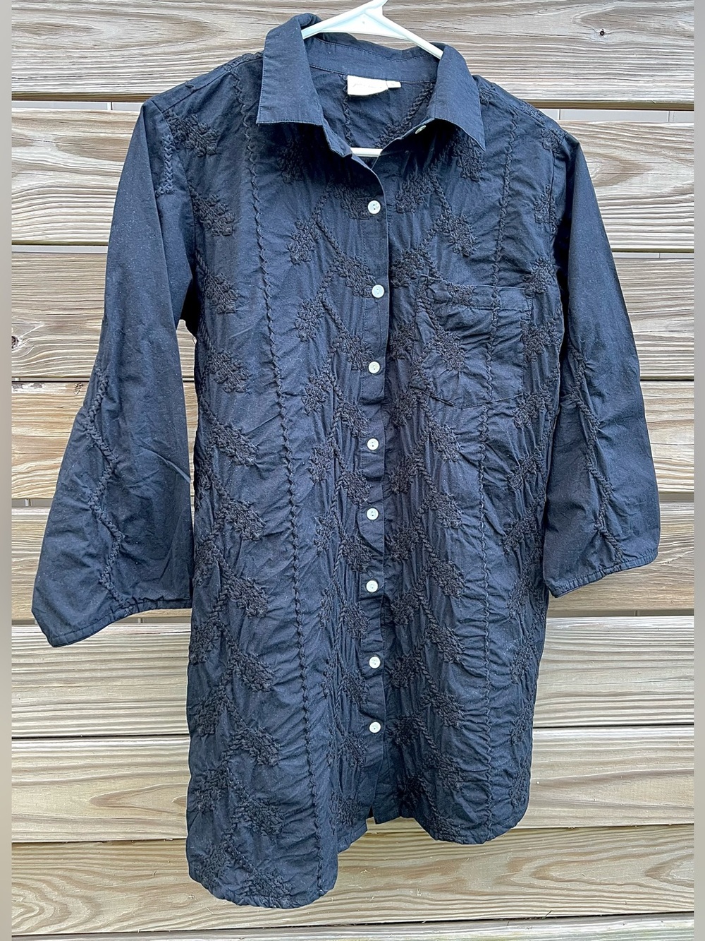 Julia Amory Embroidered Black Swizzle Shirt Dress Button Front Cotton Size S